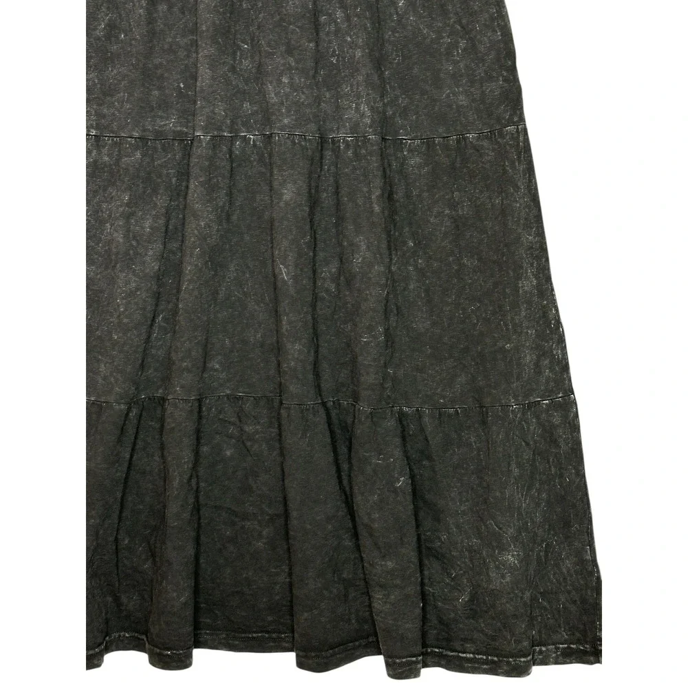 American Giant Womens Premium Slub Tiered Midi Dress Small Black Mineral Wash